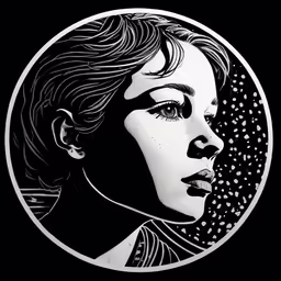 a girl with black eyes and polka dots in a circular