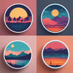 three plates are arranged next to each other,four plates showing the different colors of nature and mountains