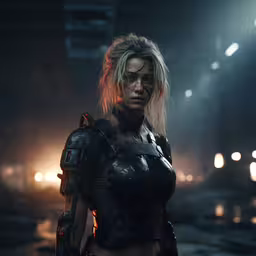 a person in a room with a dark background,the new cyber girl in a futuristic environment