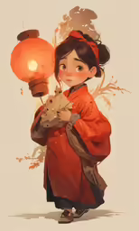 a woman with a lantern and other items in her hand