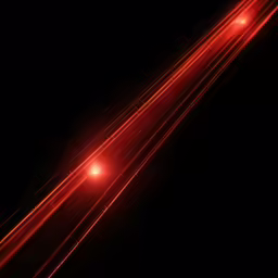 the top part of an airplane is seen as red lights streak through