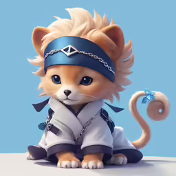 cute brown kitten with white dress and blue headband sitting on the floor