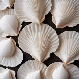 a bunch of seashells sitting next to each other on a surface