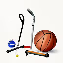 the tools for basketball in this drawing include a basketball, a mallet and balls