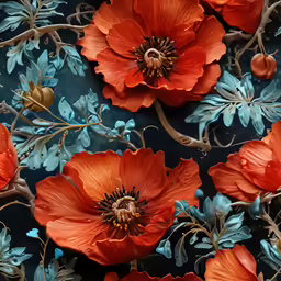 a bunch of orange flowers that are on the side of a wall