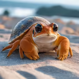 small tortoise sitting on the rocks with one eye open