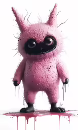 a pink and black cartoon creature with sprinkled eyes