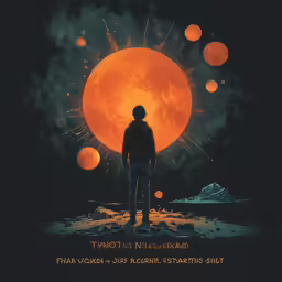 a man standing in front of an orange full moon with words describing what they mean by it