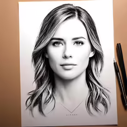 an pencil drawing of a female with brown hair