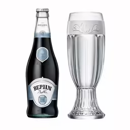 a bottle of belbin stout next to a tall glass
