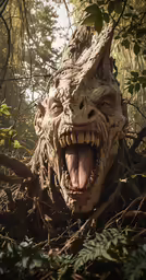 a weird creature in the middle of a forest