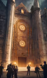 a man is taking pictures in front of a large building