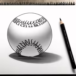 a pencil is on the drawing page and is drawing a baseball ball