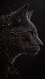 black cat with golden eyes looking off to the side