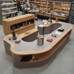 a display in a store with several shelves of different items