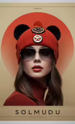 the image shows a person wearing sunglasses with a red hat