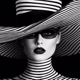 woman with stripes hat and dark makeup
