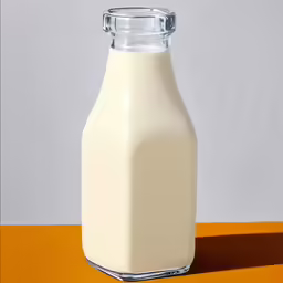 a milk bottle on the ground with a gray background
