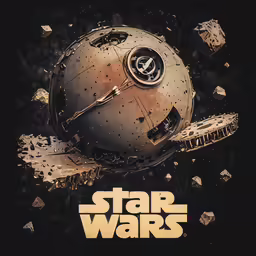 a star wars movie poster with the image of a giant, round, spaceship