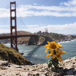 there is a sunflower sitting in the sand