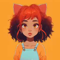 an anime girl with red hair is looking up