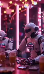 robots in an electronic fashion shop looking at the menu