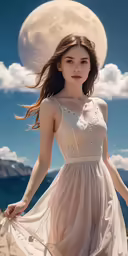 a woman posing with a white dress in the desert