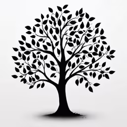 the silhouette of a tree in black and white