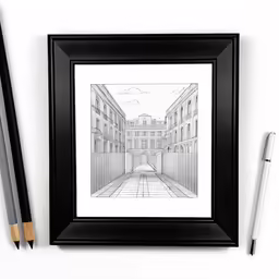 two pencils and a drawing of an alley