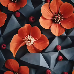 a group of red flowers sitting on top of a black object