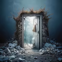 there is a door that looks like it has a forest inside