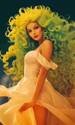 an illustration of a beautiful blond haired girl in a yellow gown