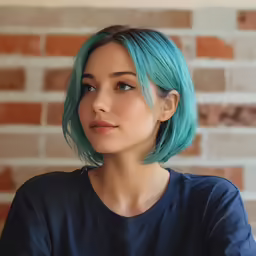 a woman with bright green hair wearing a black shirt