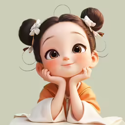 a little girl is sitting down and holding her chin under her hand