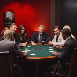 a group of people sitting at a table playing cards