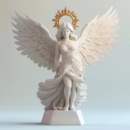 a marble figure with a gold angel standing next to it