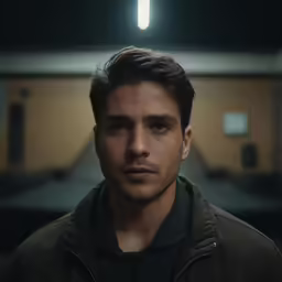 the man is standing in a dark room