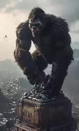 a large gorilla statue on top of a building