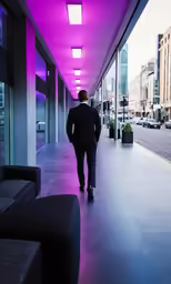 man in business suit walking down the sidewalk