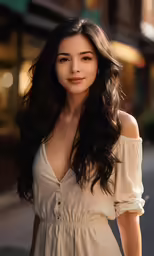 a woman standing in the middle of an empty street