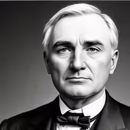 a man with white hair wearing a suit and bow tie