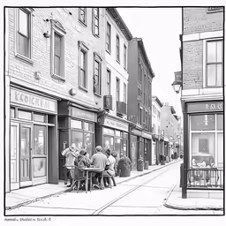 a picture of people sitting outside of a coffee shop