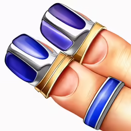 the nails are made in silver, purple and gold