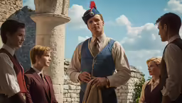 three men standing near one another talking and one another wearing a hat