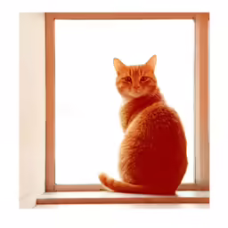 a cat sitting in front of a window staring ahead
