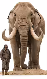 a man with his foot in the sand under an elephant