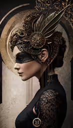 a digital painting with a female in black and gold accessories