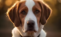 closeup of an adorable brown and white dog