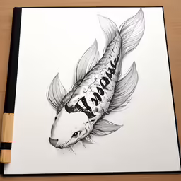 a pen drawing of a koi fish