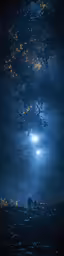 an abstract photo of a dog looking over the water at night